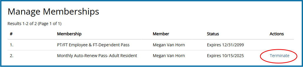 Image of the 'Manage Memberships' tab