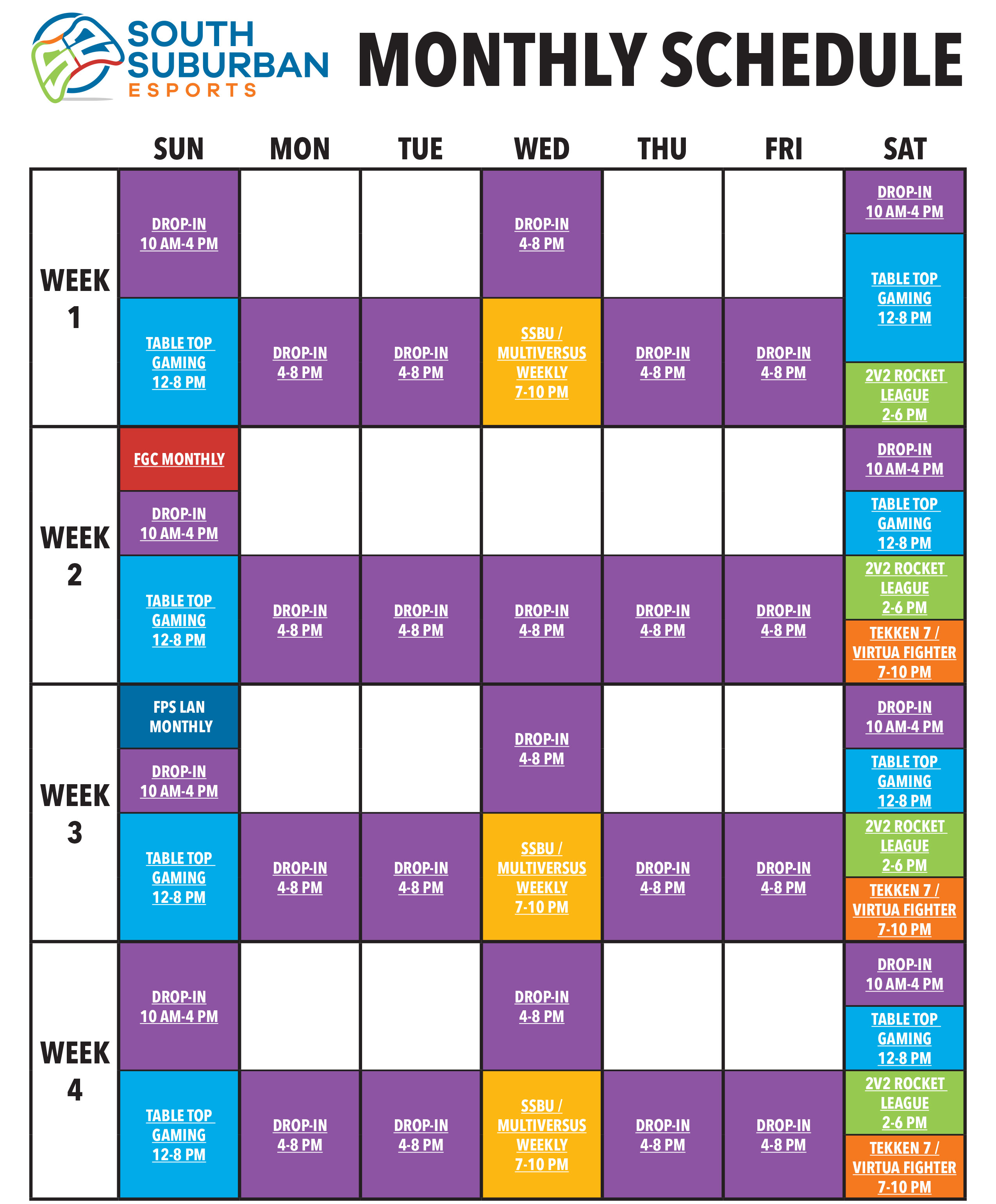 Check out the eSports Monthly Schedule!